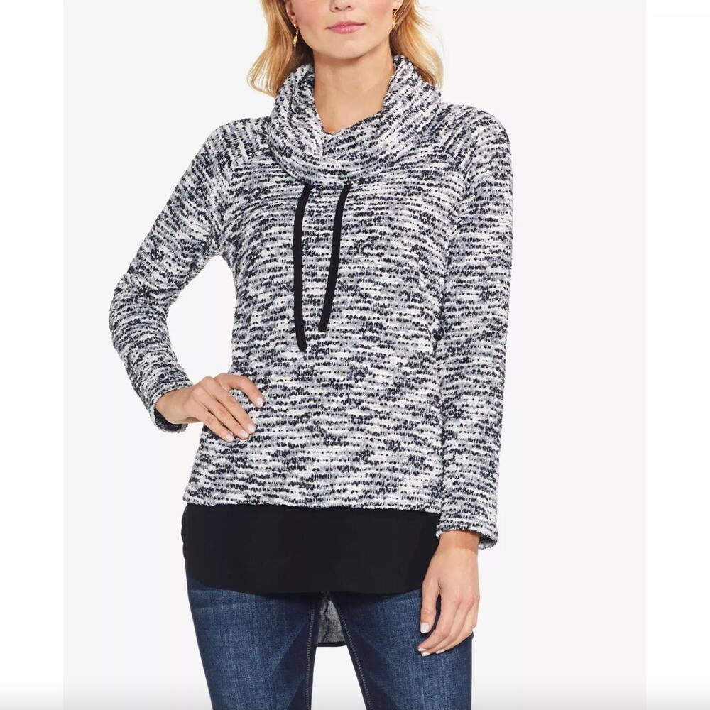 Vince Camuto Cowl Neck Mixed Media Layered Look Textured Sweater Size Small